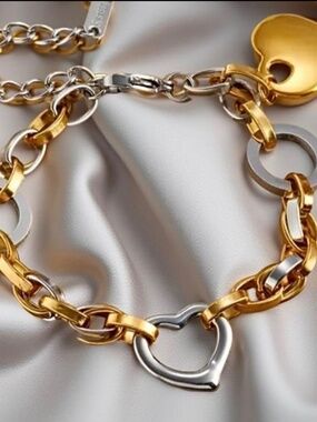 Two Tone Chain - Heart of Charm Chain Bracelet